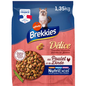 Grossiste Croquettes Pour Chat Adulte Au Poulet & à La Dinde Fourrées Au Jambon 1,35g - Brekkies