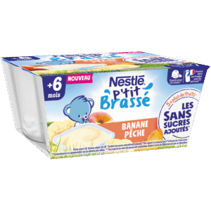 Grossiste P'tit brassé banane pêche sans sucres ajoutés dès 6 mois 4x90g - NESTLE